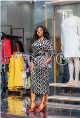 Elegant geometric print midi dress
